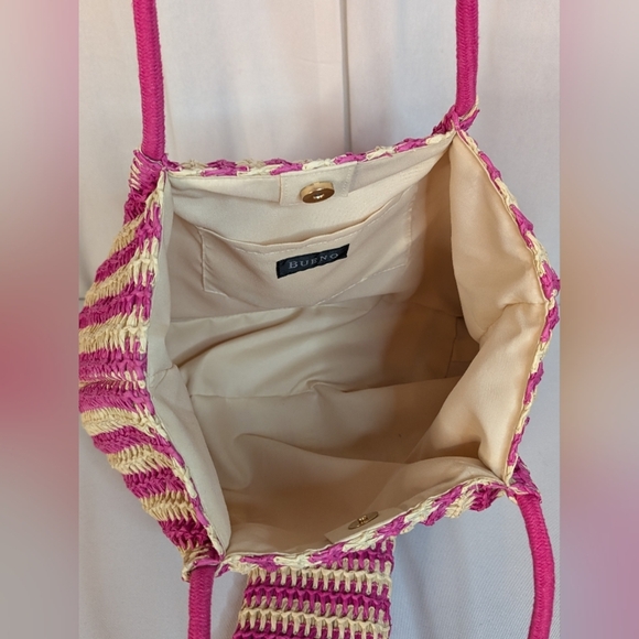 Bueno Pink and Cream Straw Tote With Coin Pouch NWT - Picture 6 of 6